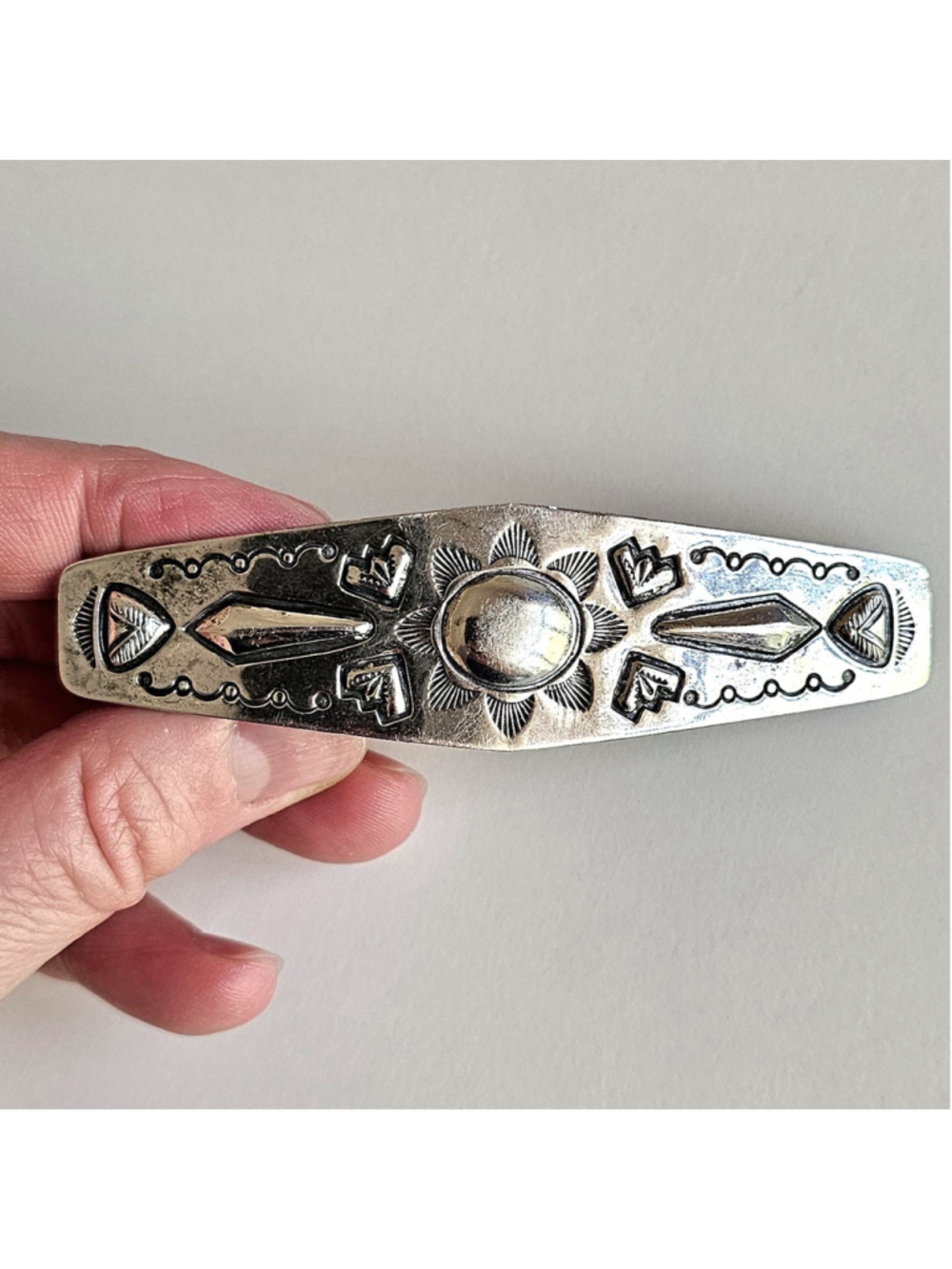 Vintage Navajo Sterling Silver Hand-Stamped Hair Barrette 3.5" - Picture 4 of 8